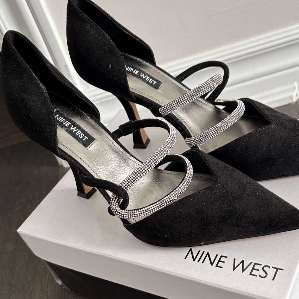 Nine West Black Heels with Silver Straps